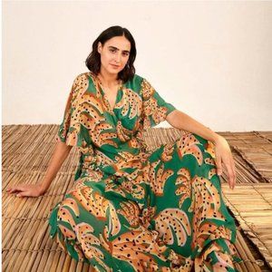 FARM Rio Green Raining Bananas Maxi Wrap Dress Size S